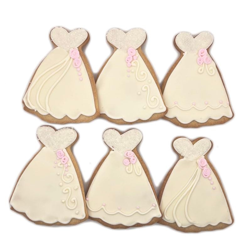 Wedding Dress Assortment Cookies- 6 Crunchy Decorated Shortbread Cookies Individually
