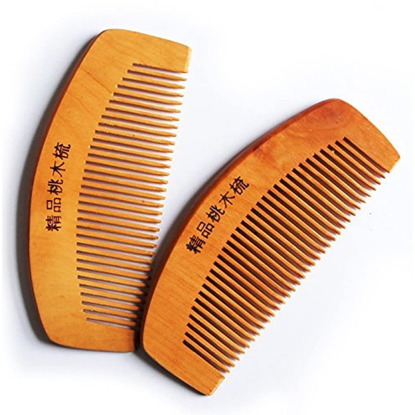 WHC12 Small Dual Head Natural Peach Wooden Anti-Static Hair Comb