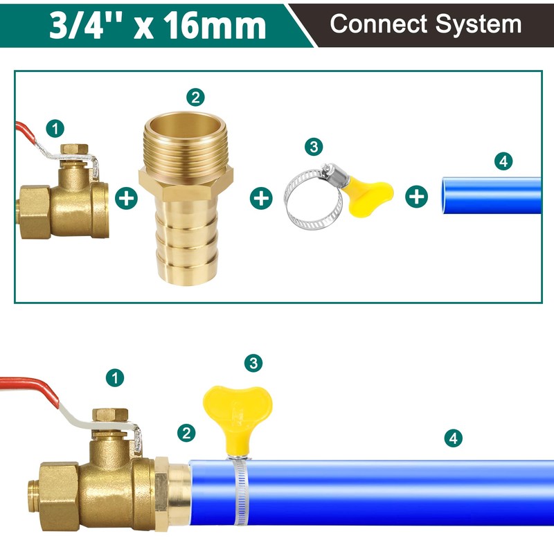 Brass Pipe Adapter, 6 Pieces 16 mm Barb x 3/4