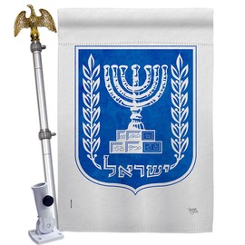 Breeze Decor Emblem Israel Bandera de Israeli Eagle Pole Set Home Banner Room Wall Art Patio Porch Lawn Garden Flag Stand Holder Outdoor Tapestry Grandma Gifts House, Jewish Decorations Made in USA