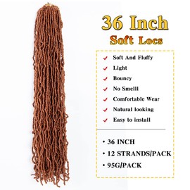 Shoobidoo 6Packs 36 Inch New Soft Locs Crochet Hair 350# Pre Looped Super Long Faux Locs Crochet Braids Curly Wavy Goddess Locs Dreadlocs Synthetic Hair For Black Women