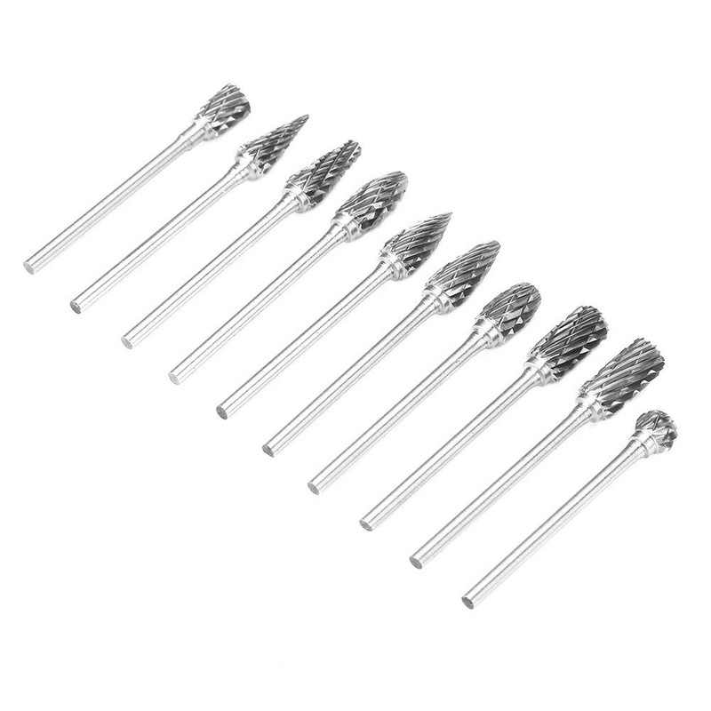 Rotary Burr Set, 10pcs 2.35*6mm Tungsten Carbide Rotary Files Metalworking