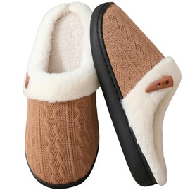 Women's Slippers Indoor Winter Fuzzy Slippers House Bedroom | Plush Warm Slippers Non-Slip Cozy Slip-On for Men -(Khaki 3/4 US)