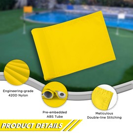 KINGTOP Golf Flag 8x6 Inch - Plain Yellow, 420D Nylon, Tube Inserted - Mini Practice Putting Green Flags for Yard, 3-Pack
