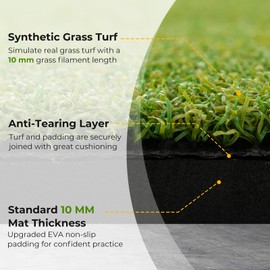 Tangkula Golf Hitting Mat, Artificial Turf Mat for Indoor/Outdoor Golf Practice Includes 2 Rubber Tees & 2 Alignment Sticks, Golf Training Mat for Home Backyard Garage (5 FT x 4 FT, 20 mm)