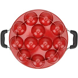 Non-Stick 12 Cavity Appam Patra Paniyarakkal,Nonstick cookware Appam Patra Paniyaram with Stainless Steel Without Lid 12 Cavity (Red with Handle)