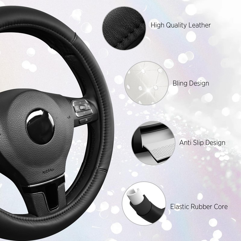 Road Comforts Bling Steering Wheel Cover for Women Girls, Sparkly