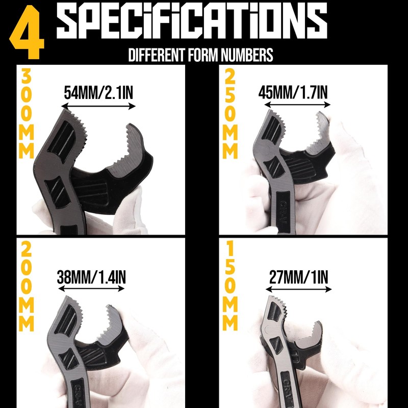 DSBYKJ-12 lnches Universal Adjustable Wrench Set, 4-Size Quick-Release Multi-Tool, 15-25mm