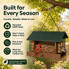 Hopper Bird Feeder with Suet Cages, Recycled HDPE, 2.2 LB Capacity