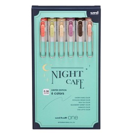 Ballpoint Pen, Uni-Ball One, 0.01 inches (0.38 mm), 6 Assorted Colors, Night Cafe Colors