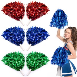 6 Pieces Cheerleader Pompoms Hand Flowers, Plastic Cheerleader Pompoms Dance Cheer Poms Set, Premium Cheerleader Pompoms for Children Adults Sports Competition Holiday Celebration