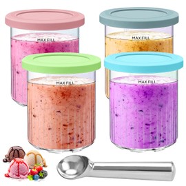 4 Items Compatible with Ninja Creami Deluxe Containers Ice Cream Container for Ice Cream Compatible with Ninja Creami Ice Cream Maker Washable Ice Maker Accessories with Lid Ice Cream Spoon Made of
