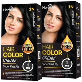 Herbishh Rapid Infusion Hair Color Cream, Permanent Hair Dye in One Minute with Comb Applicator Pack of 2, Black