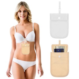 2 Pieces Travel Bra Wallet for Women Hidden Bra Wallet Pickpocket Proof Under Clothes Money Belt Pouch Secret Travel Wallet for Passport Money Valuables (Nude, White, 4 x 5.4 Inch)