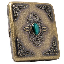 Goshentech Vintage metal case, metal plated copper,18-20 capacity, surface imitation emerald ornament,gift box packaging(Bronze, 85mm King Size)