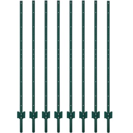 GarveeTech 5 Feet Metal Fence Posts, 8-Pack U-Channel Sturdy Steel Fence Stakes for Garden, Yard, Farm, and Outdoor Wire Fencing, Heavy Duty, No-Dig, Green (5ft)