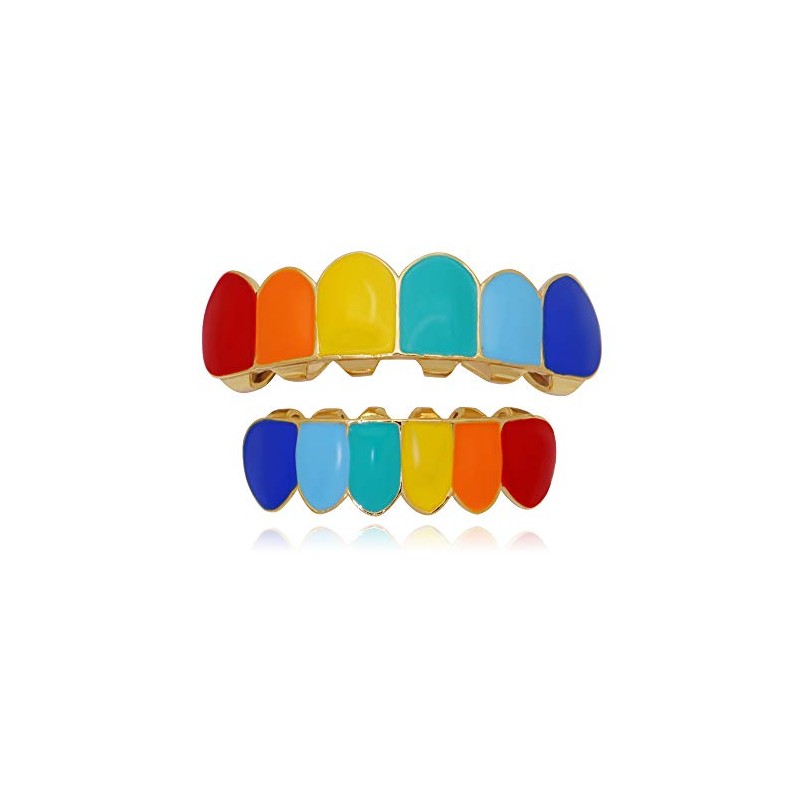 canjoyn Rainbow Grillz Vampire Fangs 6 Teeth Top Bottom Set