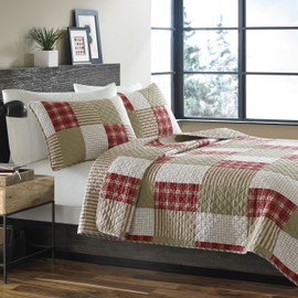 Eddie Bauer - Queen Quilt Set, Reversible Cotton Bedding with Matching Shams, Lightweight Home Decor for All Seasons (Camino Island Red, Queen)