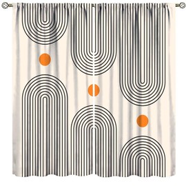 ZhiRain Abstract Mid Century Curtains Modern Sun Minimalistic Curve Print Beige Geometric Art Boho Curtain with Rod Pocket for Room Home Decor Drapes Window Treatments 2 Panels Set 42x63in