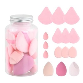 Set de 15 Esponjas de Maquillaje en Forma Triangular, 5 en 1 para Uso Seco y Húmedo en Base Líquida y Polvo Facial, Esponjas Suaves Aplicadores para Rostro (Color Rosa)