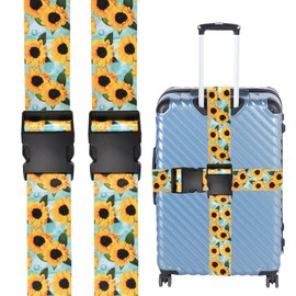 VIOCIWUO Luggage Straps for Suitcases 2 Pack, Adjustable Suitcase Strap Travel Belt Accessories Luggage Connector Identifiers Over Handle with Buckle(Green Sunflower)