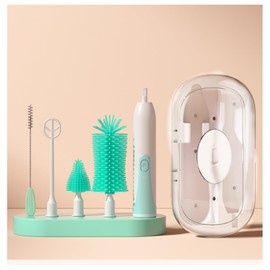 Electric Baby Bottle Brush Travel Set with Automatic Spinning Bottle Brush,Straw Brush and Electric Milk Frother,Suitable for Newborn Babies (Green)