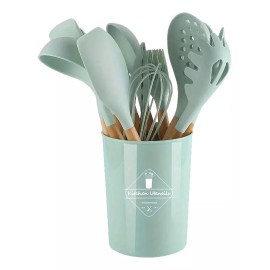 Alopor Utensilios De Cocina De Silicona Y Mango De Madera 12 Piezas