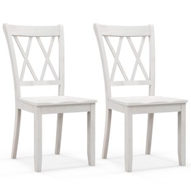 Giantex Wood Dining Chairs Set of 2 White, Armless Kitchen Chairs w/Rubber Wood Frame, Cross Back, Contoured Seat, Farmhouse Wooden Side Chairs, High Back Kitchen Chairs for Home Dining Room