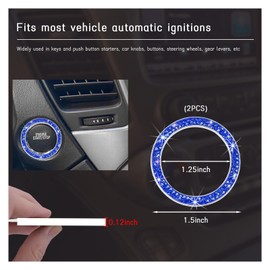 Dickno Bling Crystal Double Rhinestone Car Engine Start Stop Decoration Ring, Push Start Button Bling Ignition Ring Sticker, Sparkling Car Interior Accessories for Women (Dark Blue, 2 PCS)