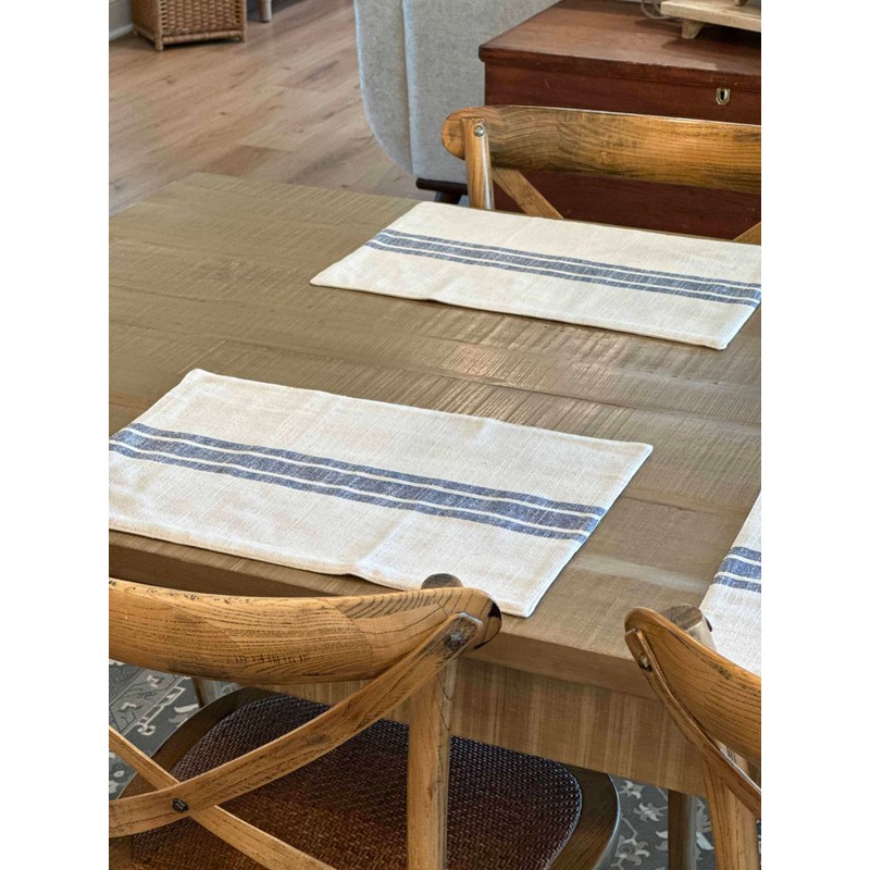 Piper Classics Market Place Blue Grain Sack Stripe Placemats, Set
