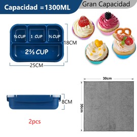 2pcs Loncheras para Niñas Bento Box Fiambrera - Fiambrera Cajas Bento1300ml, Hombres y Mujeres con 4 Compartimentos, Lunch Box con Cuchillo, Tenedor y Cuchara, Sin BPA(Azul)