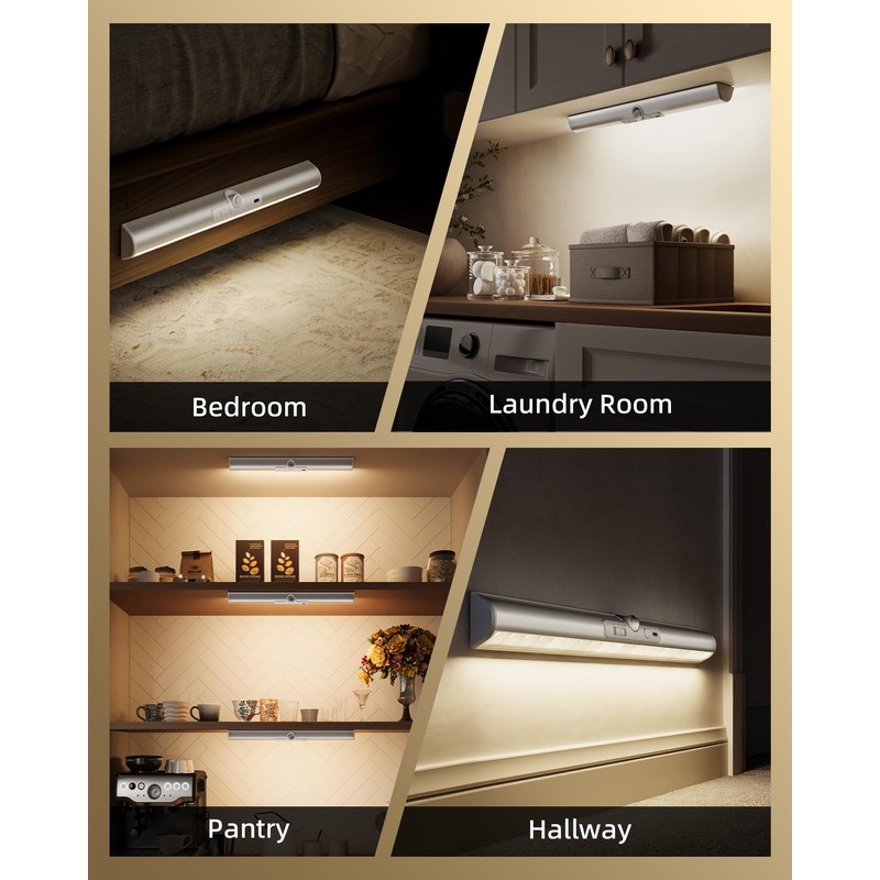 EZVALO 3 Pack Motion Sensor Closet Lights, 15inch Rechargeable Cabinet
