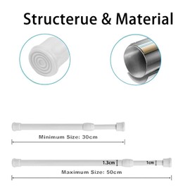 YUNYU Extendable Telescopic Curtain Rods No Drilling 30-50cm Adjustable Shower Curtain Rod for Bathroom Kitchen Closet Rustproof Metal Pack of 2