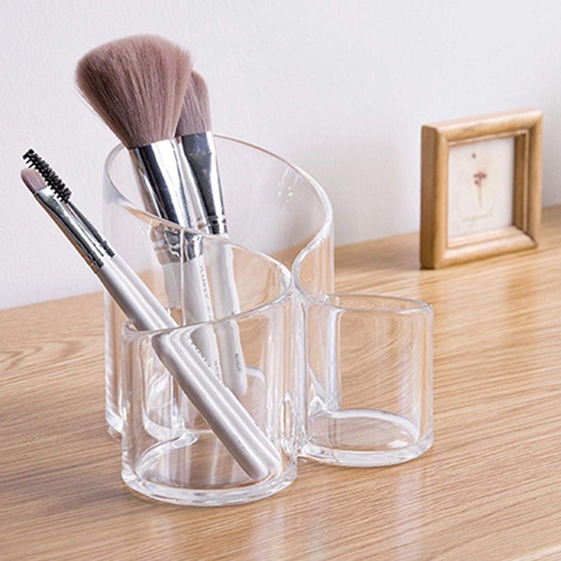 EUBEISAQI Acrylic Makeup Brush Holder Desk S Shape 3 Slot