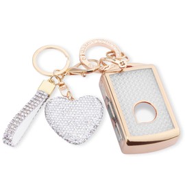 Meruns Compatible with Volvo Key fob Cover with Diamond Bling Keychain, Car Accessories Key Holder Shell for XC40 XC60 XC90 S90 V90 2021 2022 Smart Key, Gold Clear