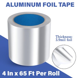 KIWIHUB Aluminum Foil Tape,4 inch x 65ft(3.9Mil),Heavy Duty HVAC Tape,Insulation Adhesive Metal Tapes for Ductwork,Dryer Vents Pipe,Sealing and Repairing