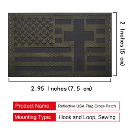 2 PCS EmWoot American Flag Cross Patches Reflective Patch Laser Cut Patch Hook and LoopGreen