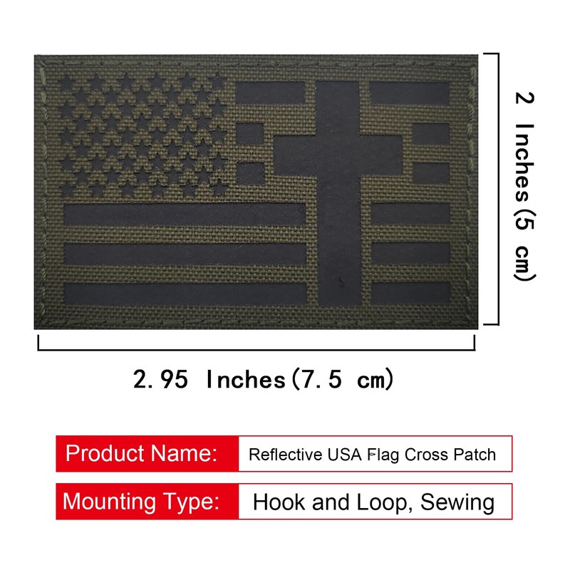 2 PCS EmWoot American Flag Cross Patches Reflective Patch Laser