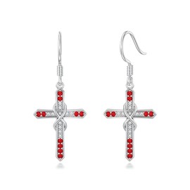 Seiyang Cross Garnet Birthstone Earring 925 Sterling Silver Cross Dangle Drop Earrings with January Birthstone Religious Christian Jewelry Gifts for Women Mom Her