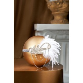 BABEYOND 1920s Flapper Headband Roaring 20s Great Gatsby Feather Headpiece White
