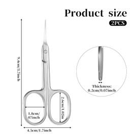 Nail Scissors, 2 Pcs Stainless Steel Eyebrow Scissors for Women Portable Extra Fine Curved Cuticle Scissors Multi-Purpose Manicure Scissors for Eyebrow, Nail, Eyelash, Beards (Silver)