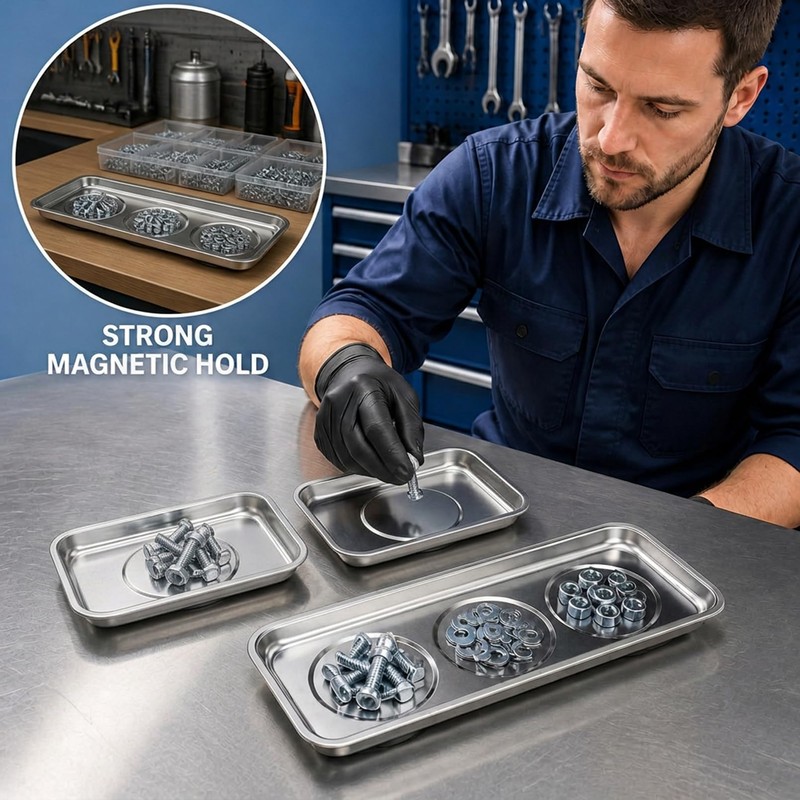 IJRPLM 3 Pcs Magnetic Trays, Stainless Steel Rectangle Tool Tray,