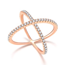 SOMEN TUNGSTEN 925 Sterling Silver Criss Cross Rings CZ Eternity Engagement Wedding Band (Rose Gold, 4.5)