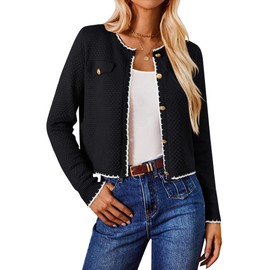 GRACE KARIN Women's Elegant Cardigan Two-Tone Long Sleeve Cardigan with Buttons Casual Knitted Autumn and Winter Jacket, black