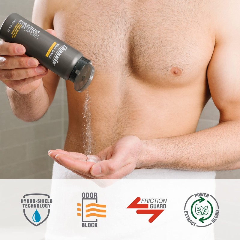 Chassis Premium Body Powder for Men, Whole Body Deodorant, Odor-Absorbent,