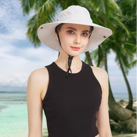 NPJY Ponytail Sun Hats for Women Men 3” Wide Brim UPF 50+ Fishing Beach Bucket Hats Grey