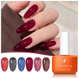 TONITU G · Jelly Color Gel Nail Polish Set 6Pcs Kit, Red Black White Gray Brown UV LED Soak Off for Salon Manicure and Nail Art DIY Gift for Women