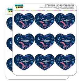 Creepy Deep Sea Creatures Pattern with Mermaid Squid and Shark Heart Shaped Planner Calendar Scrapbook Craft Stickers