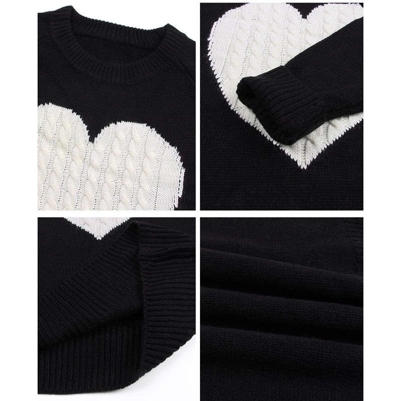 Alsol Lamesa Women's Cute Heart Sweater Long Sleeve Crewneck Pullover