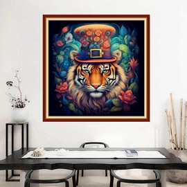 Joyhoor - Kits de punto de cruz con estampado para principiantes, kits de bordado para adultos, kits de bordado de 11 quilates, diseño de bordado impreso, el rey del bosque tigre de 18 x 18 pulgadas